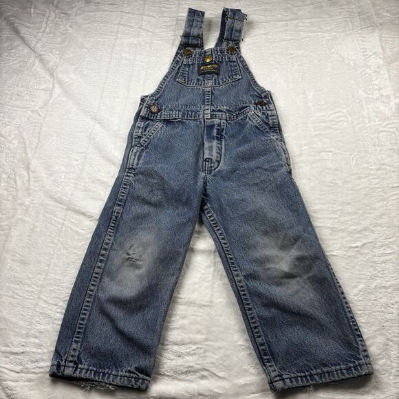 Rare Vtg OshKosh Vestbak Overalls Size 3T USA 80s Denim Paper Tag Great FADE - Picture 2 of 16